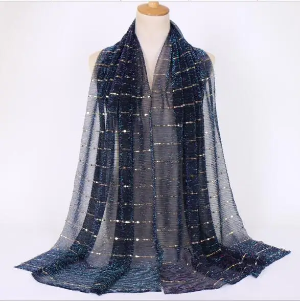 LZIXX женский шарф Волшебная нить мятая Серебряная шелковая мусульманская Баотоу длинный шарф с блестками тонкий легкий шарф шаль - Цвет: LL118-5