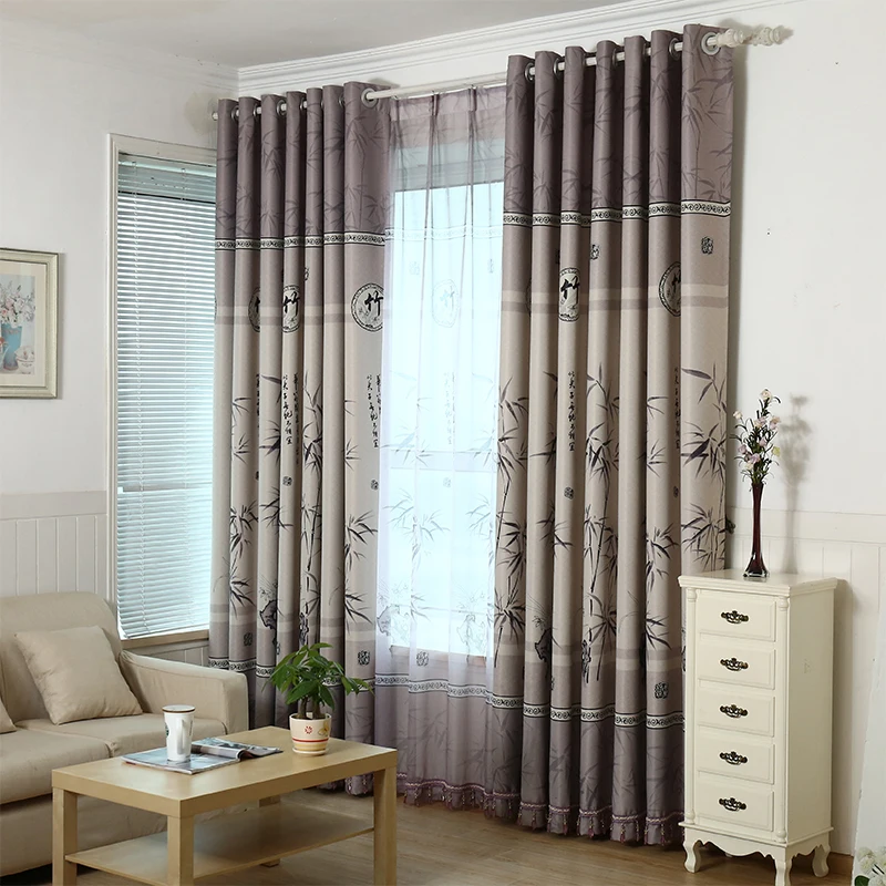 luxury curtains Bamboo Curtains of Modern Chinese Style Bedroom Livingroom Printed Polyester Curtain Window Curtains