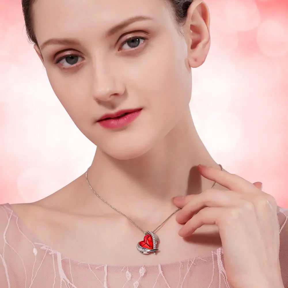 CDE кулон ожерелье украшено кристаллами от Swarovski Красное сердце серебряный цвет
