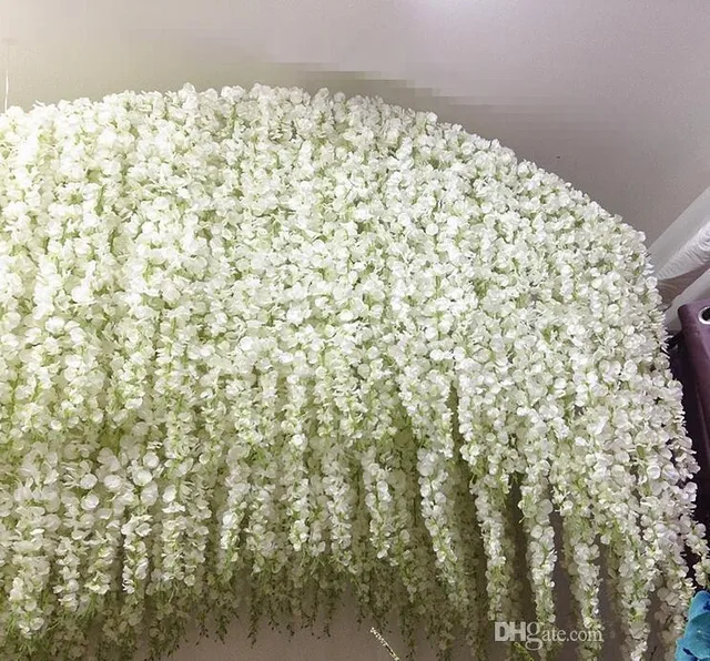 Elegant White Artificial Silk Flower Wisteria Vine Rattan Diy Elegant White Artificial Silk Flower Wisteria Vine Rattan Diy Garland For Wedding Centerpieces Decorations Home Ornament