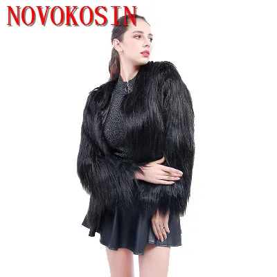 

SC303 12 Colors 2019 Plus Size Cape Winter Thick Warm Cardigan Women Washed Smooth Faux Fox Fur Long Sleeves Solid Short Coat