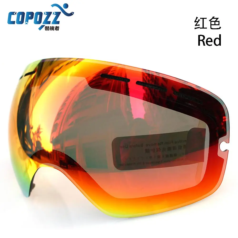 Lens for ski goggles COPOZZ GOG-201 anti-fog UV400 large spherical ski glasses snow goggles eyewear lenses - Цвет: Red