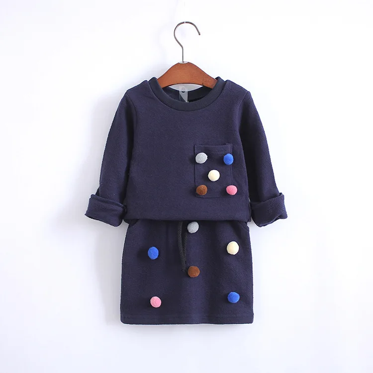 2018 комплект зимней одежды для девочек рубашка с длинными рукавами и шаровой