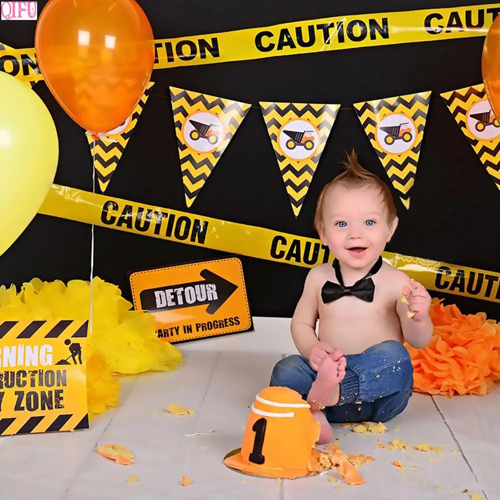 

Yellow Thank You Sticker Decoration Construction Engineering Car Theme Birthday Party Caution Warning Danger Slogan Party Decor