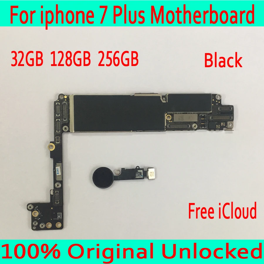 

Free Shipping for iphone 7 Plus Motherboard with Touch ID,Original unlocked for iphone 7Plus Mainboard with Free iCloud,Black