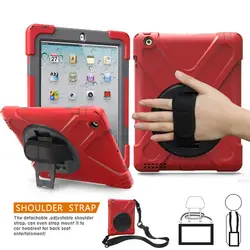 Для планшета iPad 3 Чехол дети Безопасный противоударный Heavy Duty Силикон + PC Kickstand чехол для iPad 2/ 3/4 + запястье + плечевой ремень