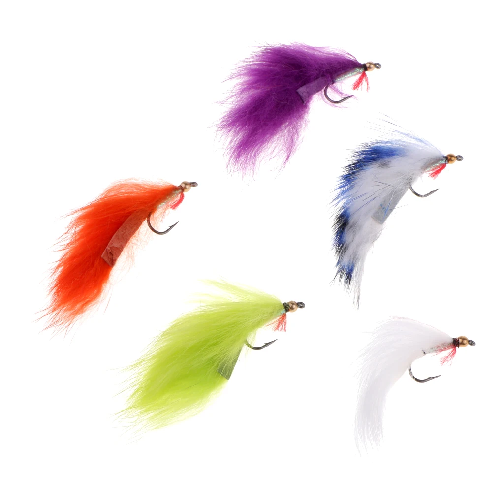 5pcs 5 Mixed Color Zonker Fly Fishing Streamer Flies for Trout Bass Senuelos de pesca leurres de peche