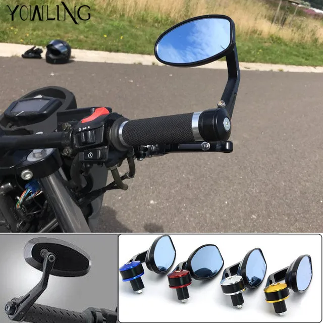2Pcs Universal Motorcycle Mirror Aluminum Black 22mm Handle Bar End Rearview Side Mirrors Motor Accessories