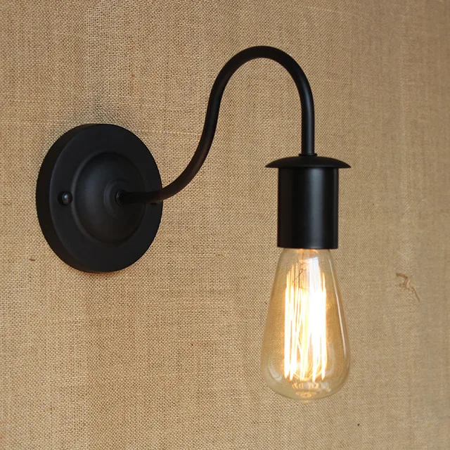 Simple Modern Vintage Black Iron Wall Lamp Loft Style Simple Modern Vintage Black Iron Wall Lamp Loft Style Curve Arm Hallway Retro Light E27 Sconce Zbd0053
