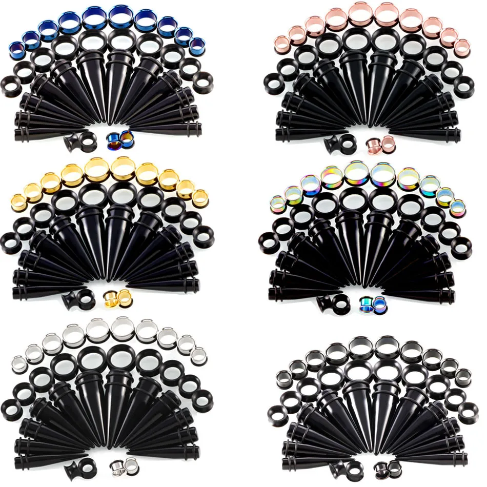 MODRSA 36pcs/lot Large size 10mm 20mm Acrylic Ear Gauges Stretching Kit Steel Silicone Ear Plugs