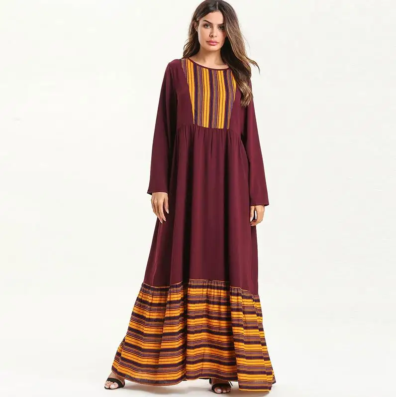 Brown dress Кафтан арабский абайя Дубай исламский мусульманский хиджаб платье Восточный халат из марокена Elbise Рамадан Sukienki платья Eid Vestidos одеяние мусульмане - Цвет: Brown dress