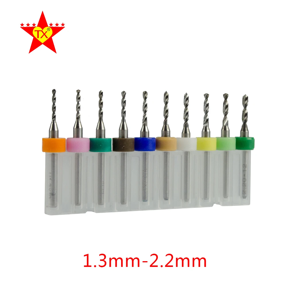 TX 10pcs 1.3 2.2mm Drill Bits Set Woodworking CNC Router Drilling Tools