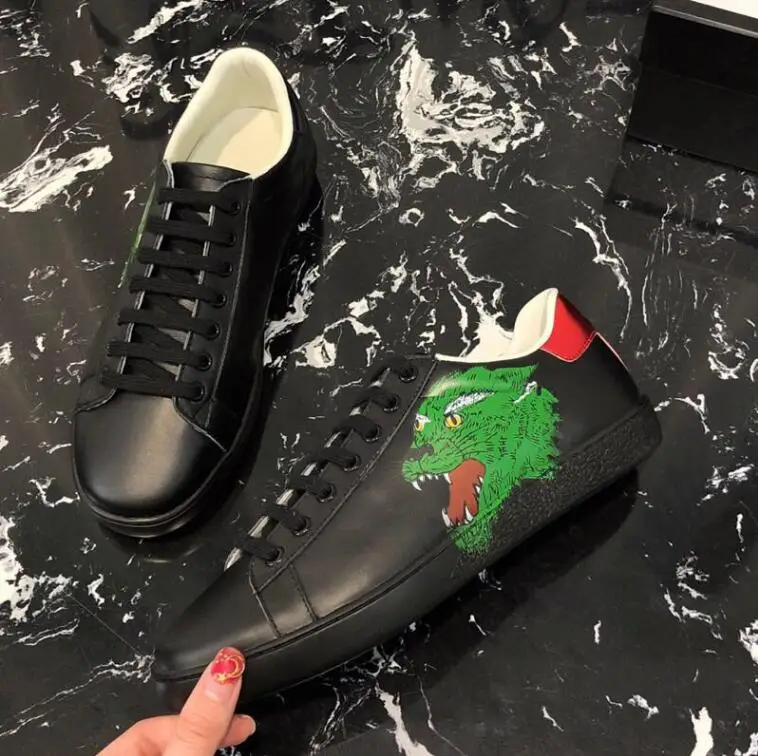 Женские кожаные кроссовки с зеленым тигром на шнуровке; Цвет черный, белый; женская обувь на плоской подошве; обувь из натуральной кожи для улицы; Всесезонная Женская Вулканизированная обувь - Цвет: As photo show