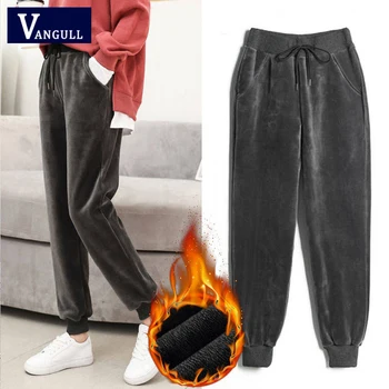 

Vangull Winter Pants Women Elastic Waist Velour Harem Pants 2019 New Casual Solid Adjustable Sashes Plus Size Loose Women Pants