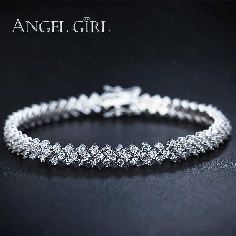 

Angel Girl 3A+ Elegant CZ silver colour 7.5 inches charm bracelet Tennis Bracelets for Woman and men Round Cut Wedding Jewelry