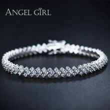 Ангел девушка 3А+ Элегантный CZ серебряный цвет 7,5 дюймов браслет с шармом теннисные браслеты для женщин и мужчин круглой огранки Свадебные ювелирные изделия