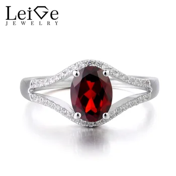 

Leige Jewelry Natural True Garnet 925 Sterling Silver Ring Red Gemstone January Birthstone Oval Cut Anniversary Engagement Rings
