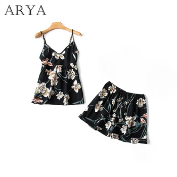 

Arya Sleep Lounge Pajama Sets Sexy Satin Women Summer Pyjama Femme Sleepwear Fashion Flower Pajamas for Women