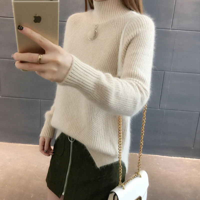 Autumn Winter Thick Women Sweaters Korean Loose Turtleneck Solid Pullovers Side Split Knitwear Chaquetas Invierno Mujer