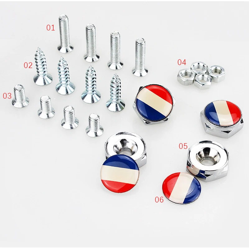 Car Stickers French Flag Metal Alloy License Plate Bolts with Gasket Styling Accessory 4PCS/Set | Автомобили и мотоциклы
