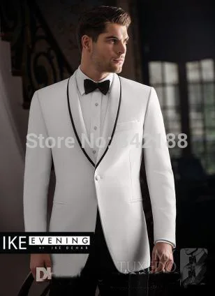 new arrival white Custom made stylish prom one Button single breasted shawl lapel Tuxedo Man bridegroom Wedding/business Suit white men suits for wedding suit bridegroom custom slim fit groom prom tuxedo tailor made costumes best man traje hombre 3pieces