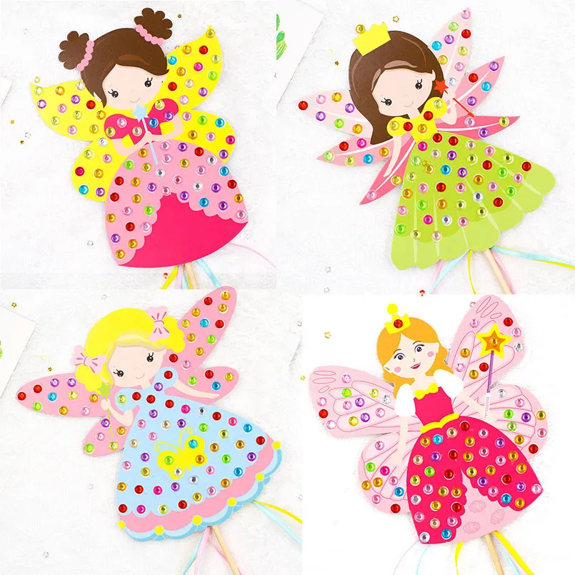 

4Pcs/set 3D DIY Colorful Princess Cane Fairy Diamond Magic Wand Girls Toys Handmade Material Package Art Crafts Kindergarten Toy
