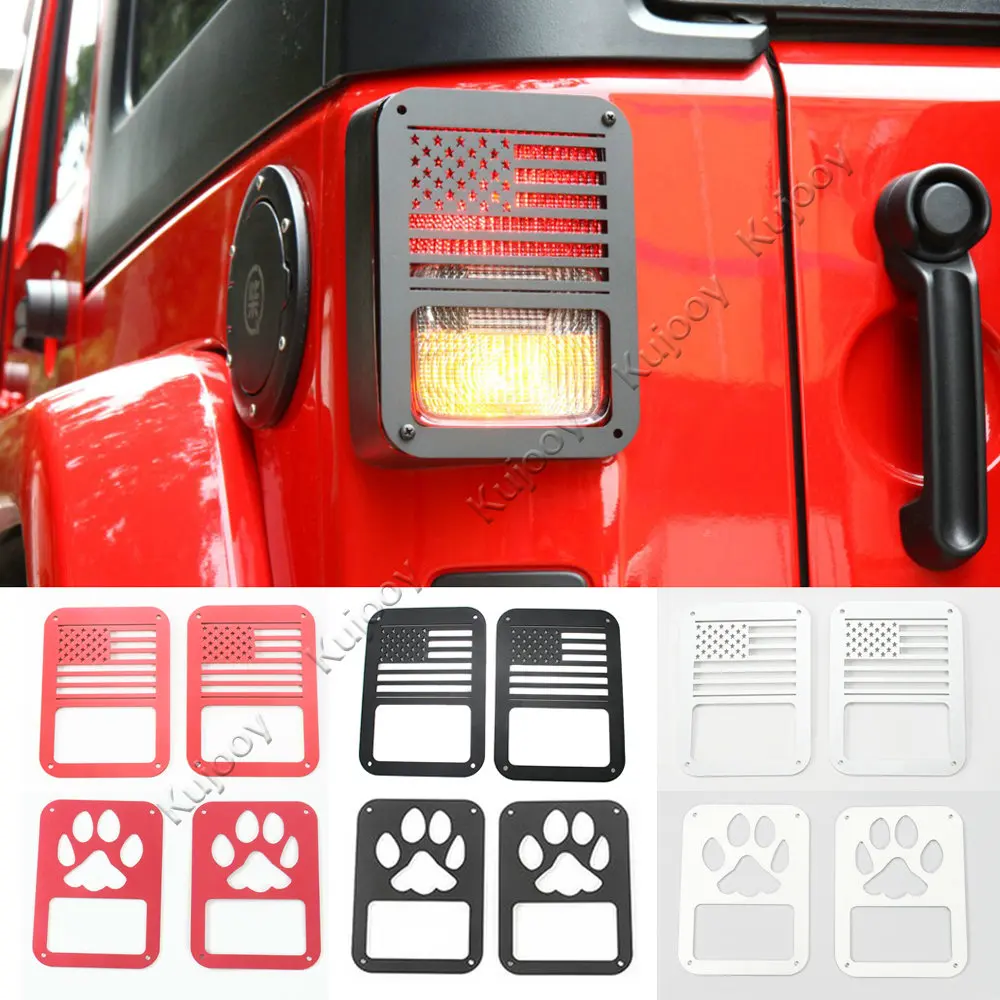 Us 21 44 22 Off 1pair Black Red Silver Pawprint Usa Flag Rear Tail Light Hoods Cover For Jeep Wrangler Rubicon 2007 2017 In Interior Mouldings