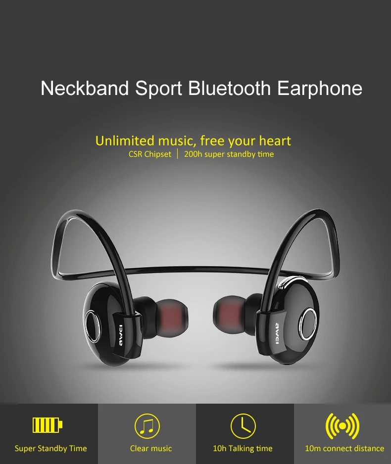 Awei A845BL Bluetooth наушники с шейным ремешком, беспроводные наушники с микрофоном, Спортивная гарнитура для Xiaomi iPhone fone de ouvido