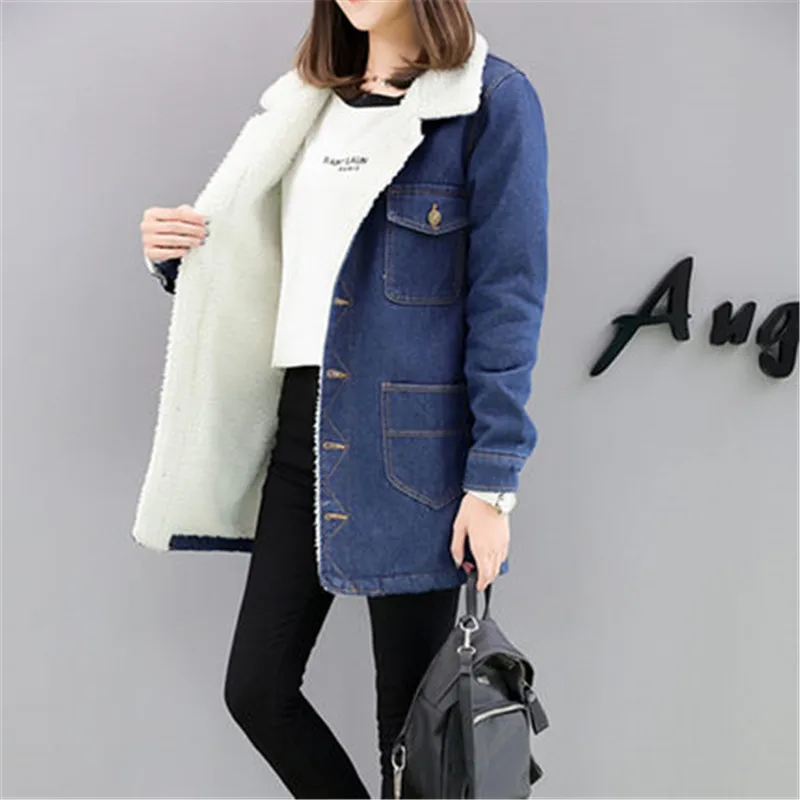 

2018 Plus Size 5XL Thickened Winter Denim Jackets Women Slim Cashmere Wool Warm Cotton Jacket Casual Basic Coat Female PZ23