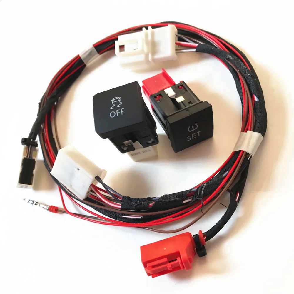 

TUKE TPMS SET Tire Tyre Pressure Alarm Switch + ESP OFF ASR Anti Skid Switch & Cable Wire For VW Jetta Golf 1KD927117 56D927121