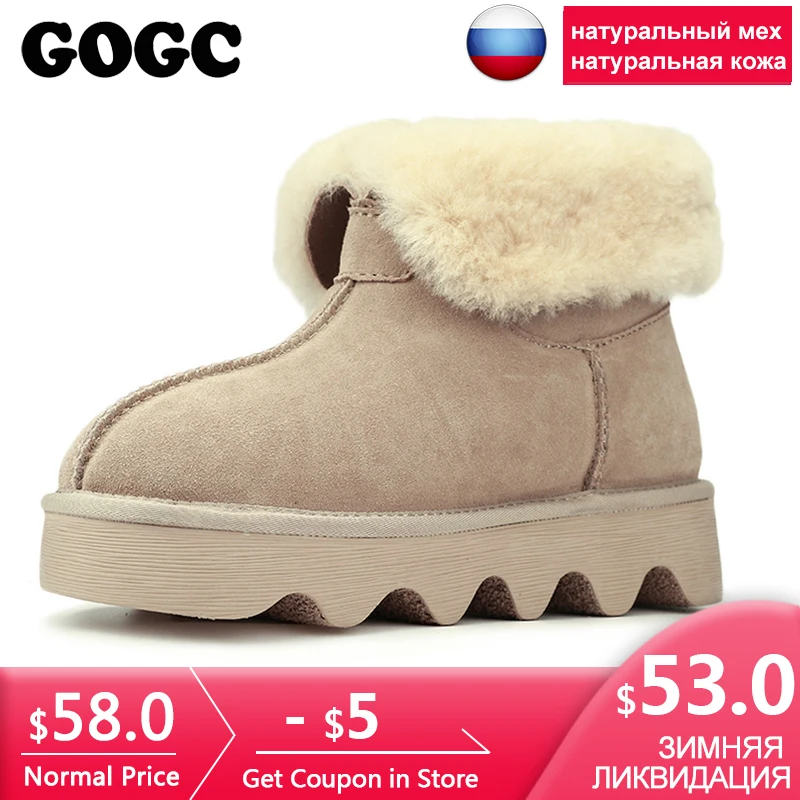 Achat GOGC 2018 Raquettes Femmes de Bottes D hiver avec de la Laine Très Chaleureux Et Doublés de Fourrure Cheville Bottes pour Femmes En Cuir Véritable Femmes de Chaussures D hiver