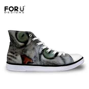 

FORUDESIGNS High Top Canvas Vulcanized Shoes for Women Sneakers Autumn Stylish Women's Cute Animal Cat Pattern Ladies Shoes 2018