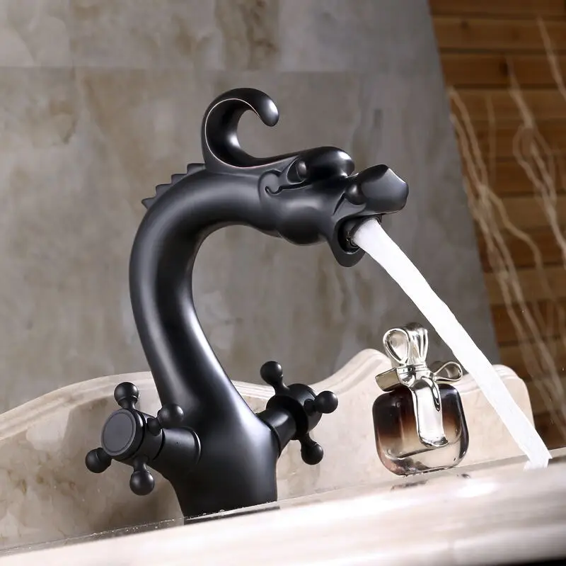 Черный Дракон кран смеситель для ванной комнаты смеситель на бортике модный роскошный смеситель для раковины кран ZR324 - Цвет: Black Bronze