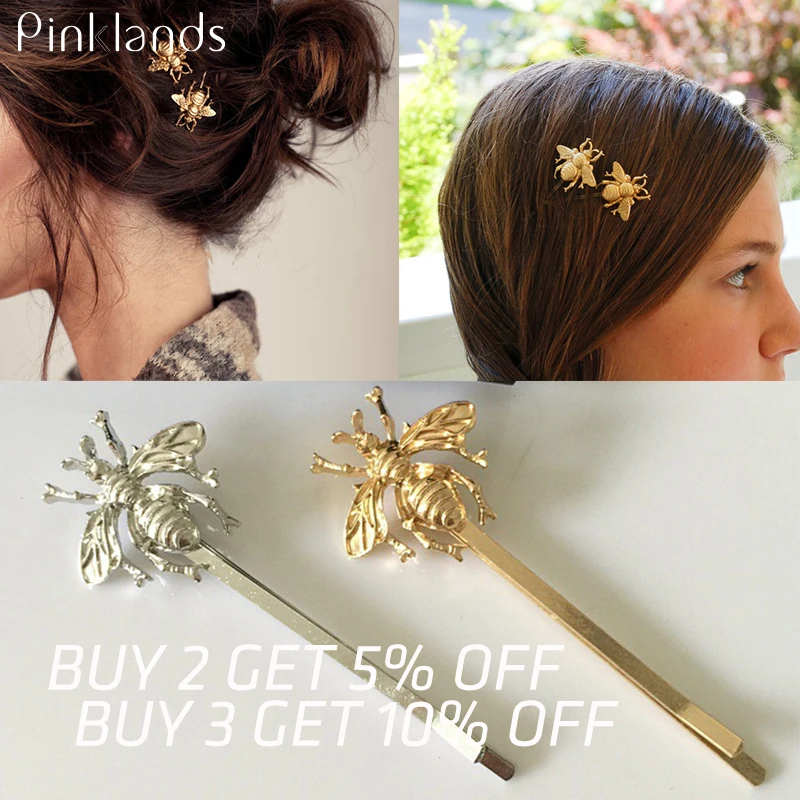 

Fashion Exquisite Barrette Gold/Sliver Bee Hairpin Cute Hair Tools for Women Girls Hair Accessories party wedding Drop Shipping
