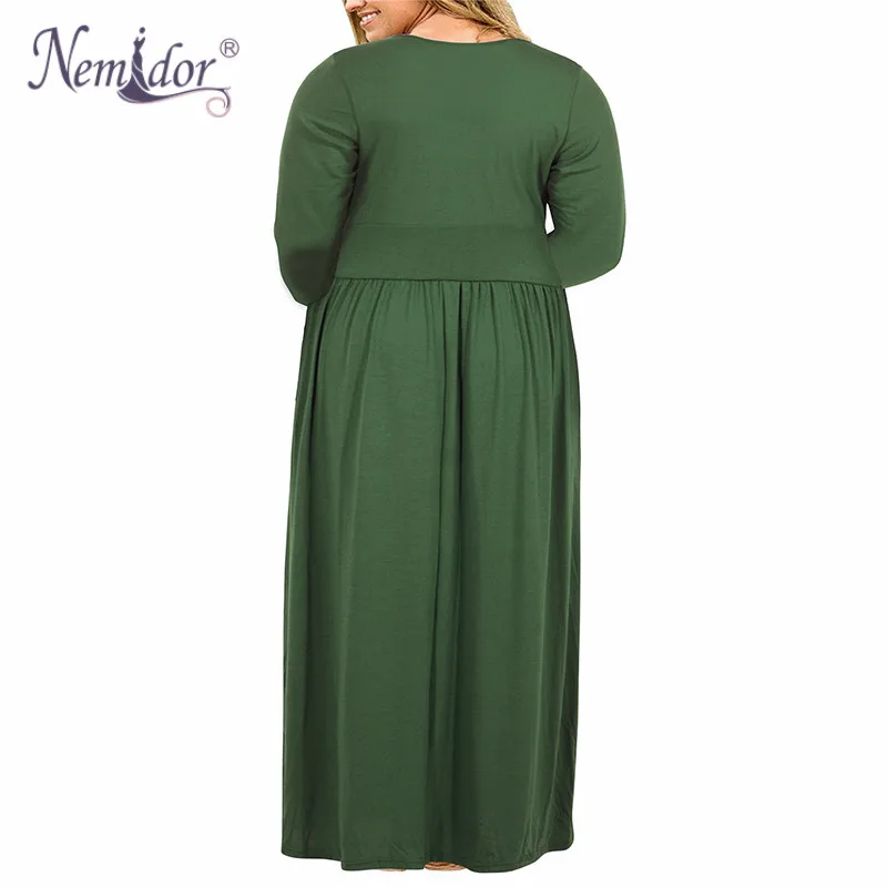 Nemidor женское винтажное повседневное длинное платье с коротким рукавом и v-образным вырезом размера плюс 7XL 8XL 9XL однотонные вечерние платья макси с карманом