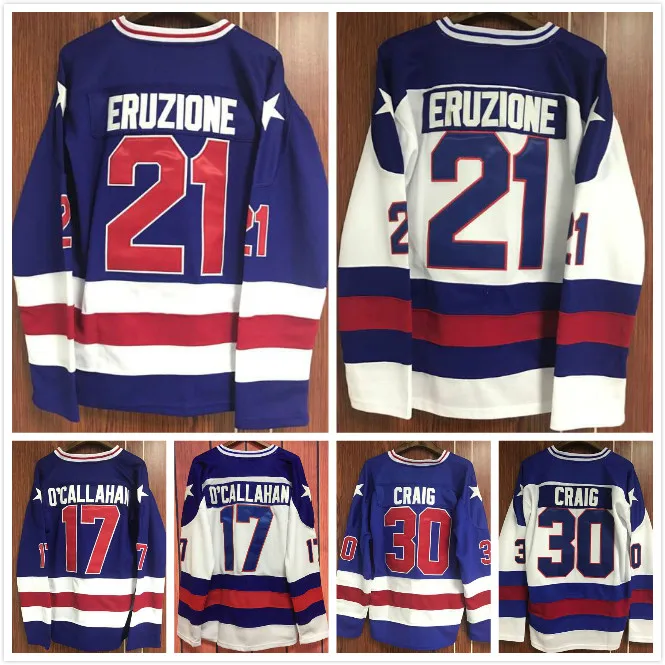 Blue Hockey Jersey Vintage 1980 Miracle on Ice Team USA 17 21 30