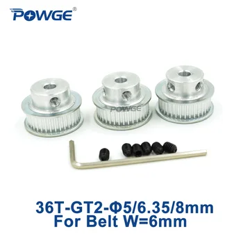 

POWGE 3pcs 36 teeth 2GT 2M Timing Pulley Bore 5mm 6.35mm 8mm for width 6mm 2MGT GT2 open Timing belt Small backlash 36teeth 36T