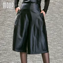 Black genuine font b leather b font font b pants b font 100 lambskin calf length