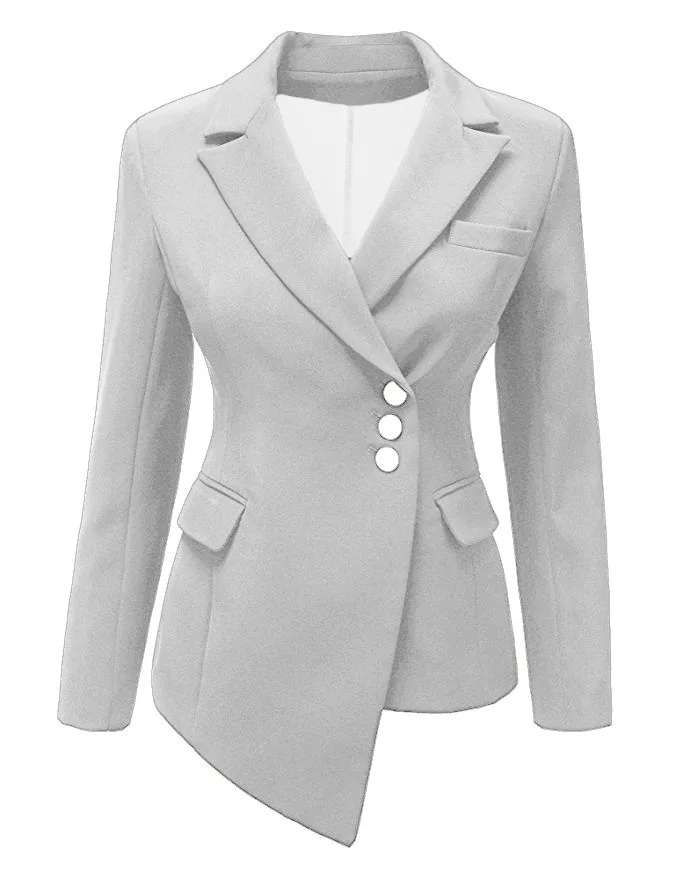 Женские блейзеры с длинным рукавом и зубчатым вырезом, тонкий ассиметричный костюм, офисный Женский повседневный рабочий костюм, верхняя одежда, костюмы для женщин - Цвет: Белый