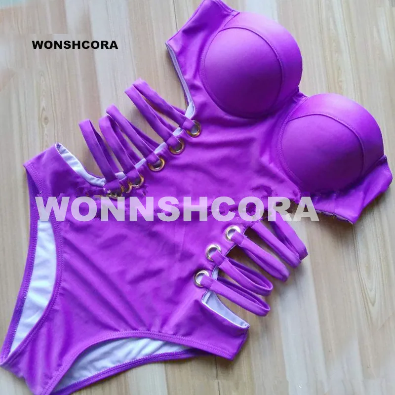 WONSHCORA 2017 New Hollow Bandage One Piece Swimsuit Black Purple Sexy Women Bikini Set Free Shipping WONSHCORA 2017 New Hollow Bandage One Piece Swimsuit Black Purple Sexy Women Bikini Set Free Shipping