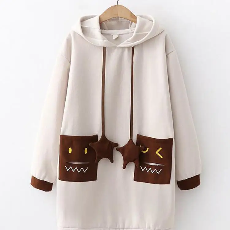 ZuoLunOuBa Новинка зимы Kpop Kawaii женские толстовки с героями мультфильмов Harajuku длинная куртка с секциями плюс бархатная Толстая Толстовка Женская толстовка с капюшоном - Цвет: 19.0409.1