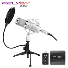 FELYBY Профессиональный BM 800 конденсаторный микрофон Pro audio studio вокальная запись караоке настольный микрофон 48 В фантомный фильтр питания