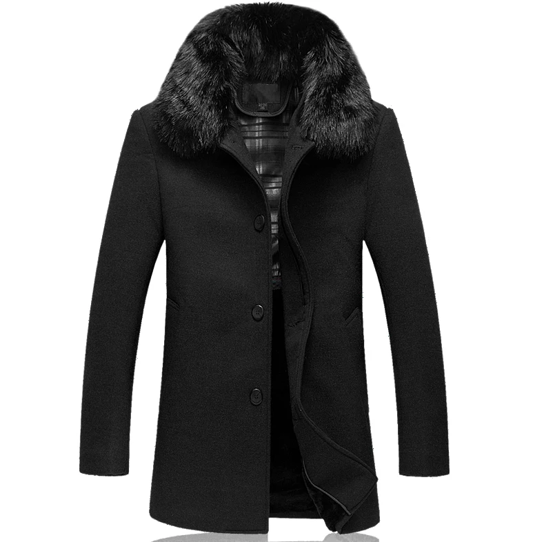 LONMMY 4XL Peacoat, шерстяная длинная куртка, мужское зимнее шерстяное пальто, Мужское пальто со съемным воротником из искусственного меха, мужской Тренч, черный, серый