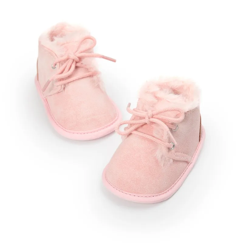 Милая Детская Обувь На Шнуровке Для мальчиков и девочек, первая обувь для ходьбы, ботинки с перекрестной шнуровкой, зимняя детская обувь, сохраняющая тепло, детские плюшевые ботинки