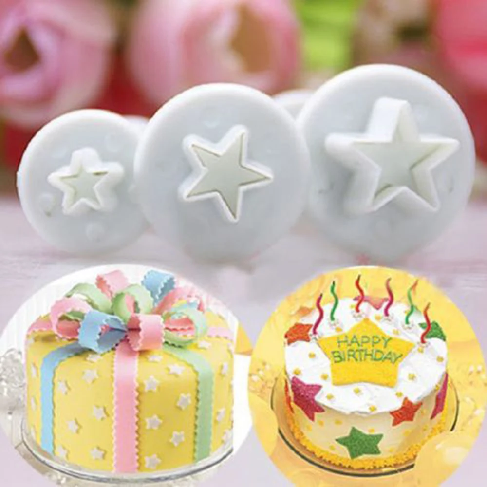 

3Pcs Fondant Cake Decorating Set SugarCraft Cake Plunger Cutter Cookie Baking Mould