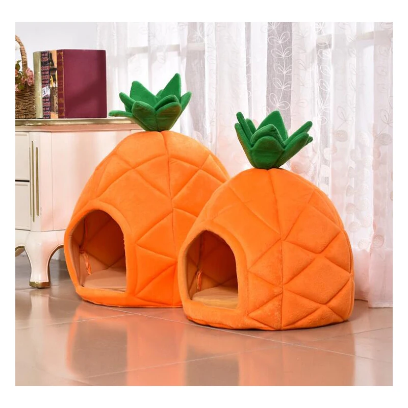 

Warm Dog Bed Soft Kennel Creative Cute Pineapple Dog Nest Mat Comfortable Solid Pet Bed House for Dog and Cat Foldable House