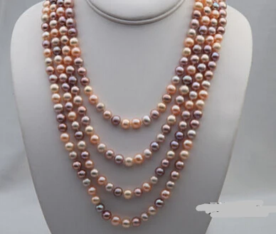 

FREE SHIPPING>>>@ new604 pearl 8-9mm High Quality Round Freshwater Pearl Opera Necklace