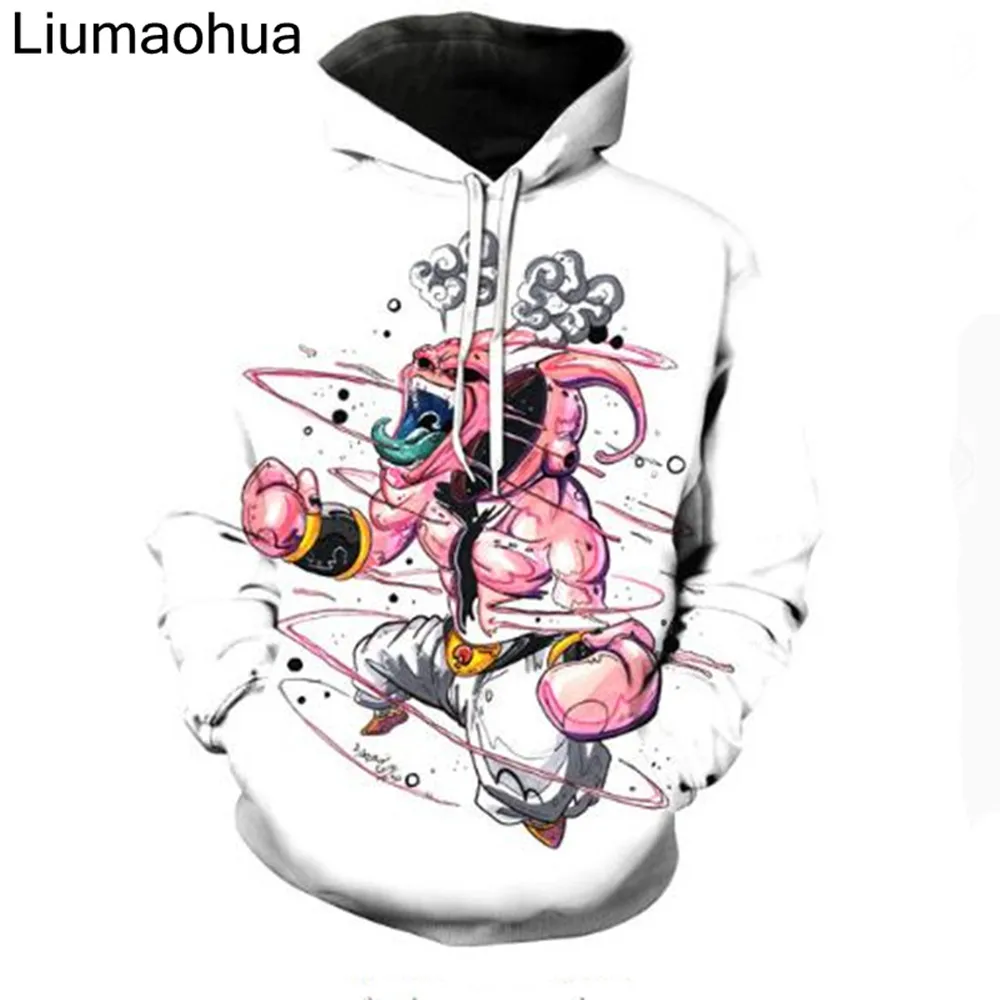 

Liumaohua 2018 Angry Majin Buu Printed Pocket Hooded Sweatshirts Anime Dragon Ball Z Funny Buu 3D Men Women Hoodies Pullovers