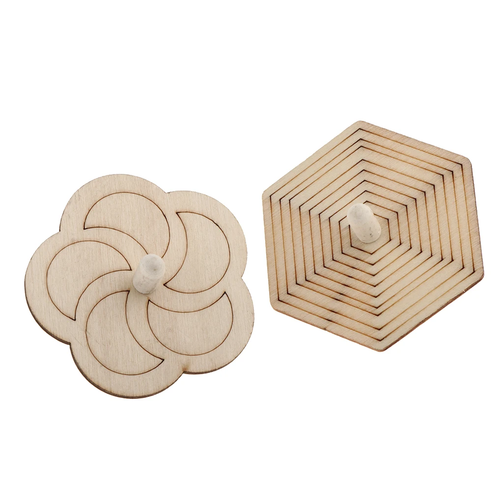 4 Pieces Funny Educational Natural Wood Gyro Spinning Top Toys For Kids Children