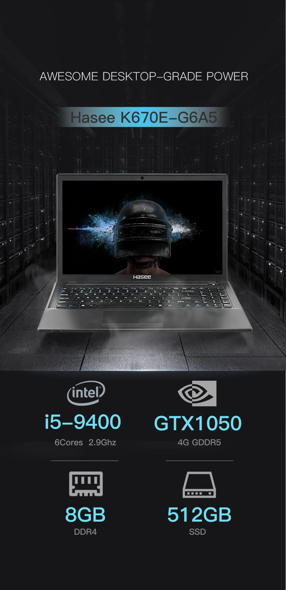 Ноутбук hasee K670E-G6A5 для игр(Intel 9Gen i5-9400+ GTX1050/8G ram/512G SSD/DOS/15,6 ''IPS) настольный ноутбук hasee